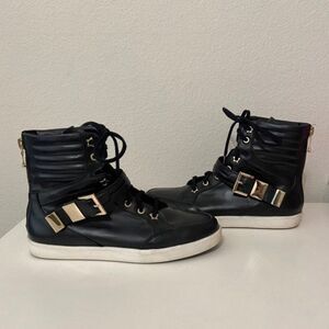 Albano High Top Fashion Sneakers Black Leather Zip Back 1013 Women's Size 40